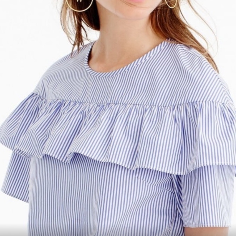 J.Crew Blue/White Striped Flutter Sleeve Top